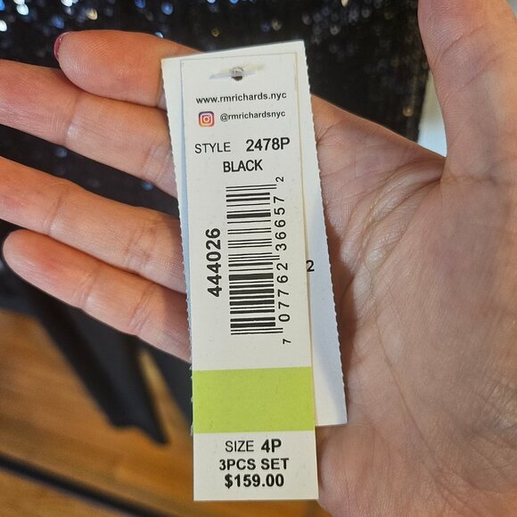 Black Sequined Jacket, Top & Pants Petite 3-Pc(NWT) - Picture 7 of 13